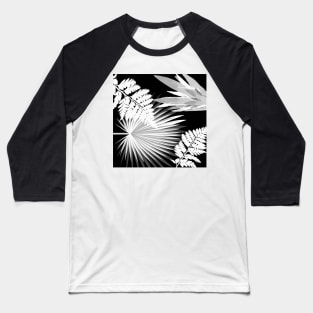 PALMS AND FERNS IN BLACK AND WHITE TROPICAL PATTERN Baseball T-Shirt